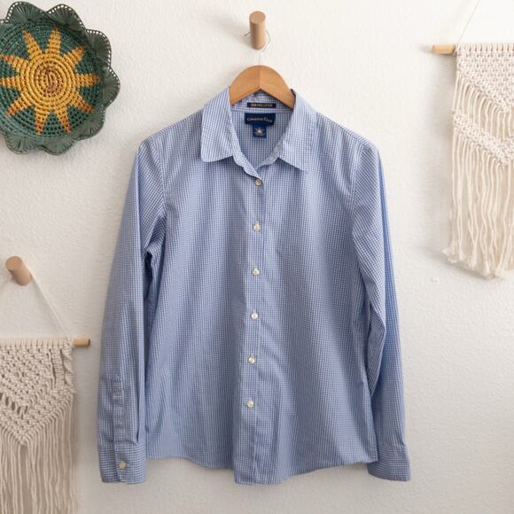 Charter Club Casual Gingham Blue and White Cotton Button Down Shirt Size 10 - Picture 1 of 3
